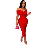 Women Solid Pleated Sleeveless Strapless Maxi Dress