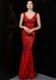 Women Formal Party Sequins Sleeveless Mermaid Evening Dress