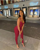 Women Solid Rib Suspender Yoga Jumpsuit