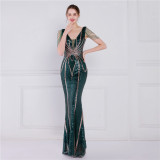 Plus Size Women Sequined Formal Party Evening Dress
