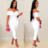 Women Solid Pleated Sleeveless Strapless Maxi Dress