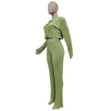 Sexy women's shiny shrunken solid color shirt suit
