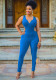 Women Sexy Backless V Neck Button Sleeveless Jumpsuit