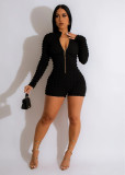 Ladies Solid Color Knitting Plaid Breathable Sexy V-Neck Jumpsuit