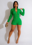 Ladies Solid Color Knitting Plaid Breathable Sexy V-Neck Jumpsuit