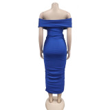Women Solid Pleated Sleeveless Strapless Maxi Dress
