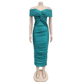 Women Solid Pleated Sleeveless Strapless Maxi Dress