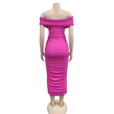 Women Solid Pleated Sleeveless Strapless Maxi Dress
