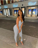 Women Solid Rib Suspender Yoga Jumpsuit