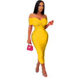Women Solid Pleated Sleeveless Strapless Maxi Dress