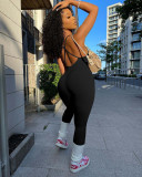 Women Solid Rib Suspender Yoga Jumpsuit