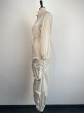Women'S Slim Waist Metal Zipper Long Sleeve Casual Cargo Jumpsuit