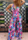 Spring Summer Women'S Style Casual Multi-Color Print Crossover Halter Neck Low Back Wide Leg Jumpsuit