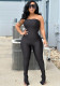 Sexy Solid Strapless Slim Fitted Slit Casual Jumpsuit