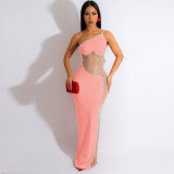 Sexy Pearl Beaded See-Through Mesh Patchwork Long Evening Dress