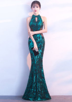 Women Formal Party Halter Neck Elegant Mermaid Evening Gown