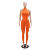 Women Summer Halter Neck Top and Trousers Two-Piece Set