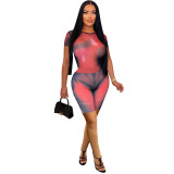 Women Tie Dye Print Round Neck Short Sleeve Top and Short Two-Piece Set