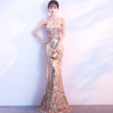Women Formal Party Halter Neck Elegant Mermaid Evening Gown