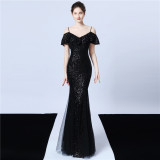 Plus Size Women Sequined Formal Party Maxi Evening Dress