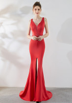 Ladies Summer Sexy V Neck Mermaid Evening Dress