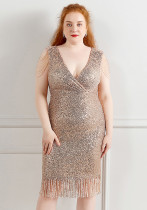 Plus Size Women Sequined Formal Party Midi Evening Dress