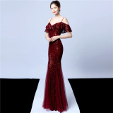 Plus Size Women Sequined Formal Party Maxi Evening Dress