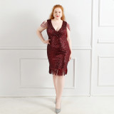 Plus Size Women Sequined Formal Party Midi Evening Dress