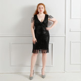 Plus Size Women Sequined Formal Party Midi Evening Dress