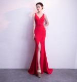 Ladies Summer Sexy V Neck Mermaid Evening Dress