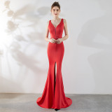 Ladies Summer Sexy V Neck Mermaid Evening Dress