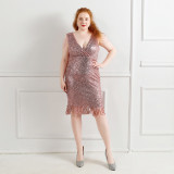 Plus Size Women Sequined Formal Party Midi Evening Dress