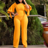 Women's Casual Set Loose Plus Size Lace-Up Top High Waist Wide Leg Pants Two-Piece Set
