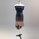 Wrapped See-Through L Gradient Sequins Bodycon Sexy Dress Wedding Formal Party Dress
