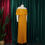 Women's Sexy Off Shoulder Pleated Long Gown Maxi Dress