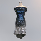 Wrapped See-Through L Gradient Sequins Bodycon Sexy Dress Wedding Formal Party Dress