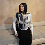 Women's Spring Tops Fashion 3d Printed Long Sleeve Slim Fit Slim Fit T-Shirt