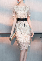 Tassel sequin lining high Elastic Satin with belt Maxi Slim Fit Chic dress party dress Tassel sequin lining high Elastic Satin with belt Maxi Slim Fit Chic dress party dress