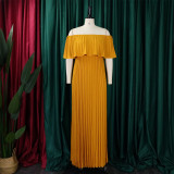 Women's Sexy Off Shoulder Pleated Long Gown Maxi Dress
