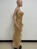 Women Sexy Off Shoulder Backless Sequin Feather Dress