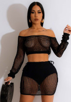 Beach Set Cutout Knitting Holidays Hook Lace-Up Sun Protection Set