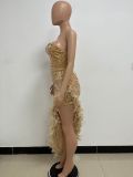 Women Sexy Off Shoulder Backless Sequin Feather Dress