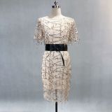 Tassel sequin lining high Elastic Satin with belt Maxi Slim Fit Chic dress party dress