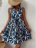 Women's Bohemian Fashion Loose V Neck Pleated Printed Dress for Women