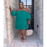 Fashion Plus Size Women's Chiffon Pufff Sleeve Drape Pleated off shoulder loose Dress