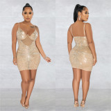 Women's Fashion Beaded Mesh straps Sleeveless club Dress