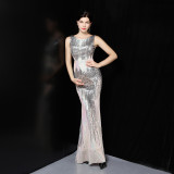 Elegant Sleeeveless long sequins Plus Size Formal Party Evening Dress