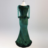 sexy velvet crystal diamond chain bride clothing winter long-sleeved mermaid long evening dress
