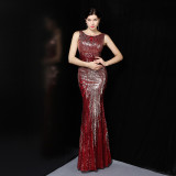 Elegant Sleeeveless long sequins Plus Size Formal Party Evening Dress