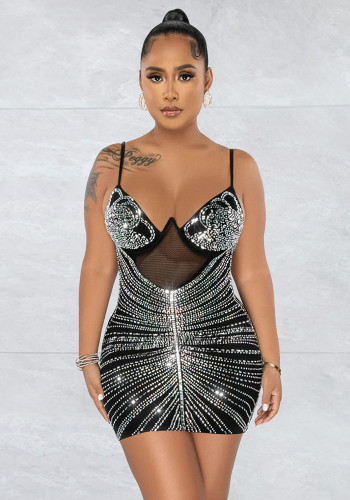 Women's Fashion Beaded Mesh straps Sleeveless club Dress